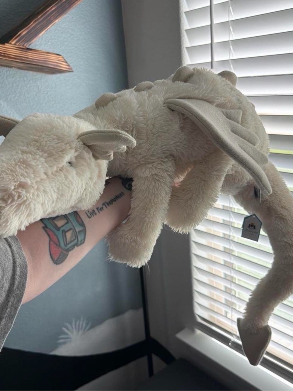 (Retired) Huge Jellycat Cream Plush with Teal Logo Tag - Picture 3 of 7